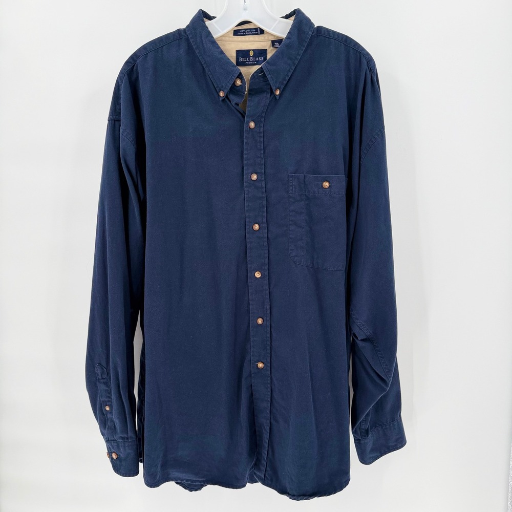 BILL BLASS Premium Navy Blue Long Sleeve Button Down Cotton Shirt XXL